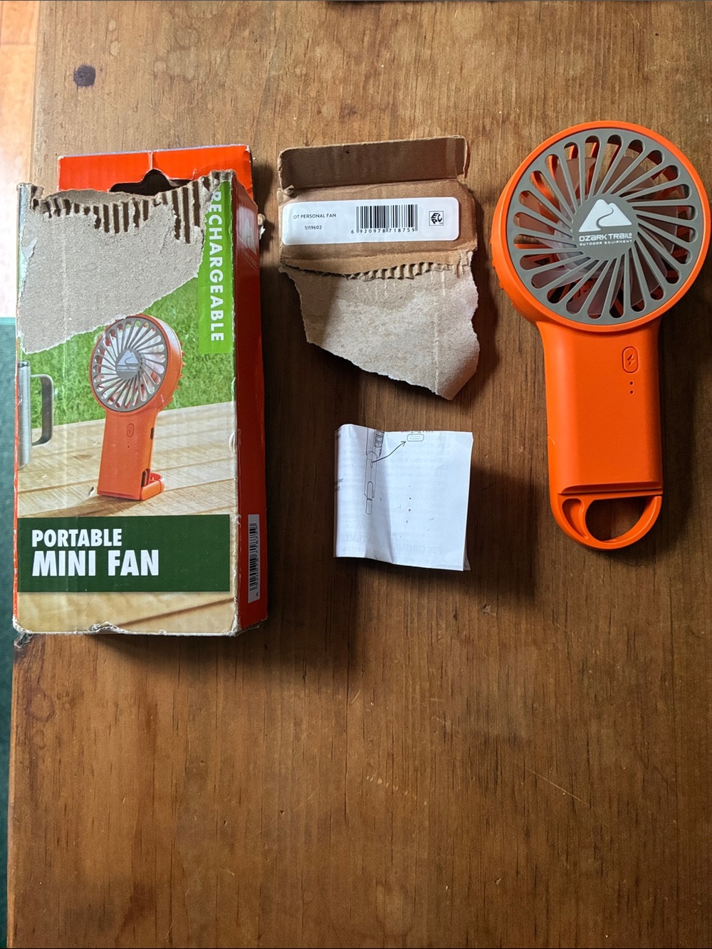 Ozark Trail Rechargeable Handheld Fan, USB-C Charging, 3 Speed Settings, Orange